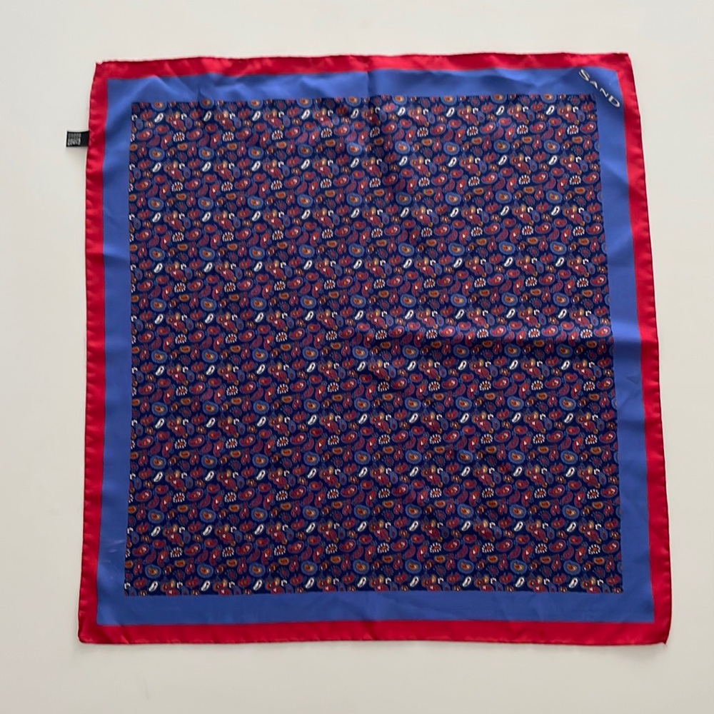 Sand silk pocket square paisley navy and red 20” by 20”